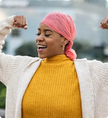 Female cancer patient feeling strong and confident as she fights the disease.